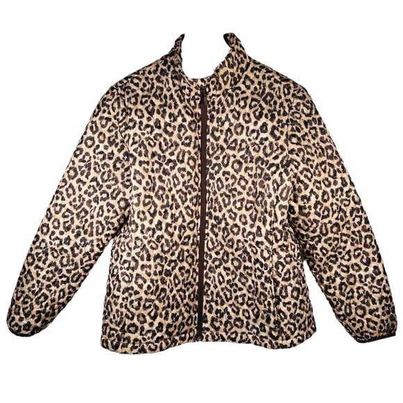 Lands’ End Animal Print Puffer Coat Size Medium Cozy - Picture 1 of 6